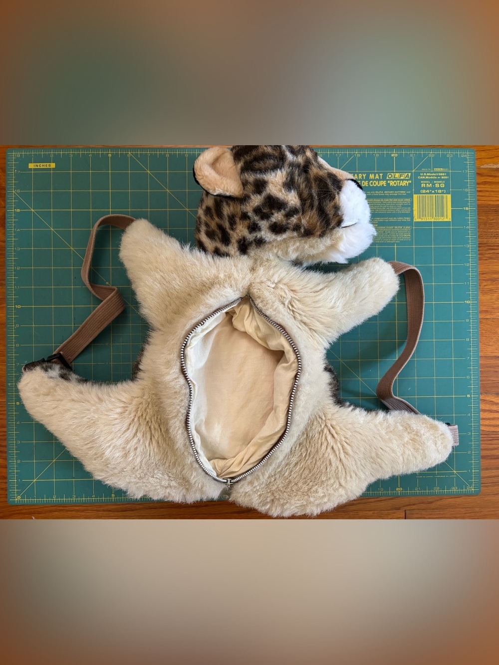 Vintage Les Nounours France Plush Leopard Backpack – Unused / Mint Condition